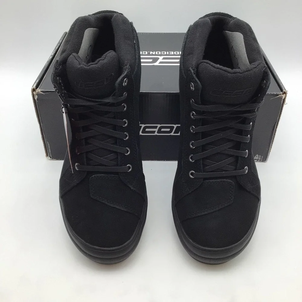 ICON Carga CE Stealth Black Suede Motorcycle Riding Boots Mens Size 11.5 NEW‎